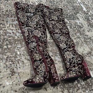 Elegant Embroidered Over-the-Knee Boots - worn once